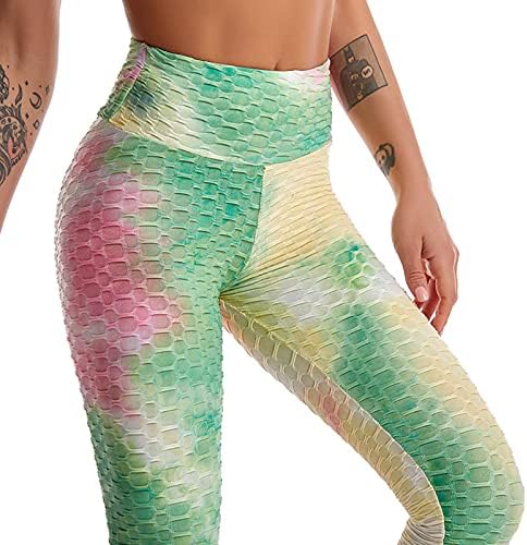 Calça de ioga feminina sinzelimin estampa tie-dye 3/4 legging alta cintura controle de barriga respirável lifting bubble workout calça