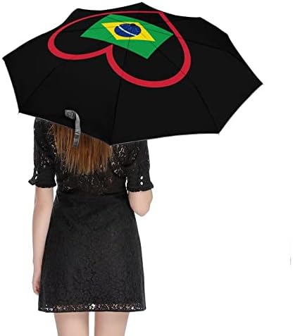 Love Brazili Red Heart Viagem Umbrella Proférico 3 Foldas Automóvel Aberta Fechar um guarda -chuva dobrável para homens Mulheres