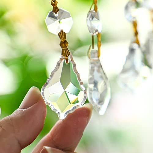 Fios de guirlanda de cristal de 10pcs Cristal lustres de vidro pendurado Prisma de folhas de bordo de vidro com contas pendentes peças