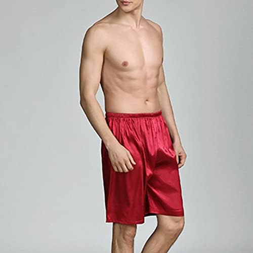 Shorts de boxe de cetim de cetim masculinos de calça de dormir de cor sólida casual shorts sedosos confortáveis ​​loungewear de fundo curto