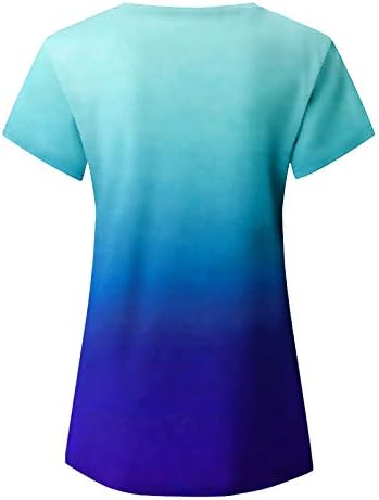 Dolkfu feminino v gradiente de pescoço t camisetas casuais túnicas de verão solteiras de manga curta Blouses Split