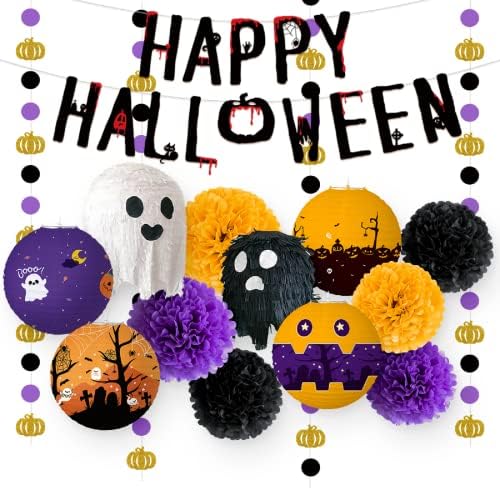 Decorações de Halloween Sweeter Lanternas de papel, 15pcs de tecido pom pom paper lantern honeycomb kit de bola para