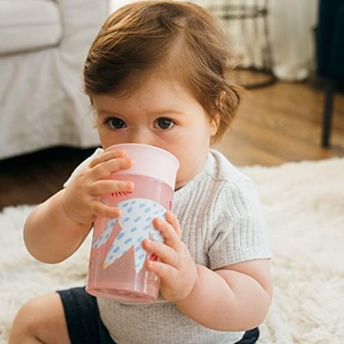 Dr. Brown's Milestones Cheers 360 Treinando copo com canudinho para bebês e crianças pequenas, animais rosa, 10oz, bpa livre, 9m+