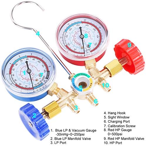 Conjunto de medidores do coletor CA de 3 vias, ferramenta de carregamento de refrigerante de diagnóstico de HVAC para o refrigerante