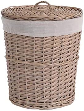 Hqash Wicker Laundry Basket, cesta de armazenamento marrom redonda de lavanderia com tampa e forro