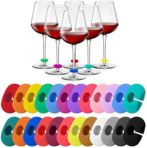 24 PCs Wine Glass Charms Marcadores de bebidas, marcadores de vidro de vidro de silicone Marcadores de vidro para coquetéis