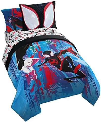 Marvel Spiderman do outro lado da falha de aranha Falha de 5 peças de tamanho duplo de cama - inclui roupas de cama de consolador e lençol - microfibra super suave resistente a desbotamento