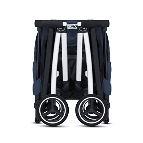 GB Pockit+ All City, Ultra Compact Lightweight Travel Ftroller com suspensão da roda dianteira, dossel completo e assento reclinado em azul noturno