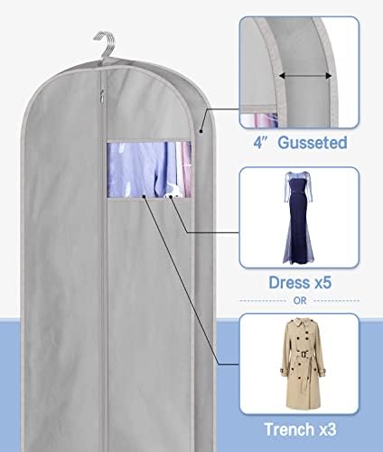 Sacos de vestuário para armazenamento e viagem Kimbora 60 para armazenamento e viagem, sacos de roupas penduradas para armazenamento de armários com alças para vestidos longos, casacos （3 pacotes, cinza)