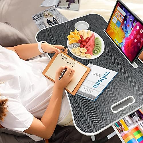 Mesa de lap para laptop portátil mesa de cama com porta-copos e slot para tablets, se encaixa no laptop de 15,6 polegadas, com
