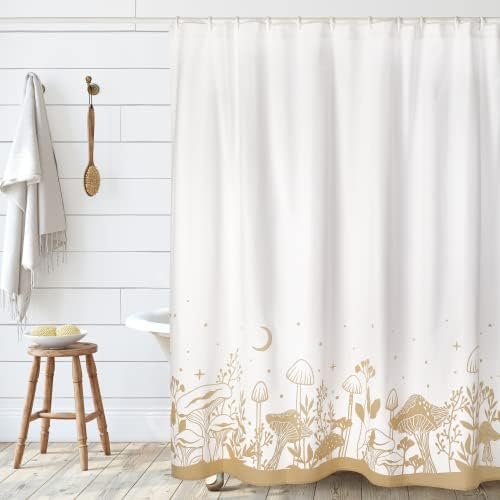 Cortina de chuveiro branco folclórica ou cortinas repelentes de água, cortinas de chuveiro de pano de 72 x 72 polegadas para decoração de banheiro, de cortina de chuveiro bege de algodão reciclado