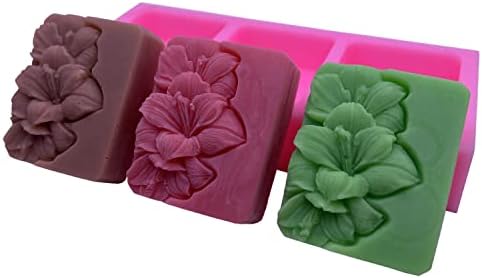 3 orifícios Lily Flower Soop Mold Soop Mold de molde artesanal moldes de silicone para sabão Fazendo moldes de bolo de chocolate com flores DIY Moldes de resina DDECORADA GYPSUM