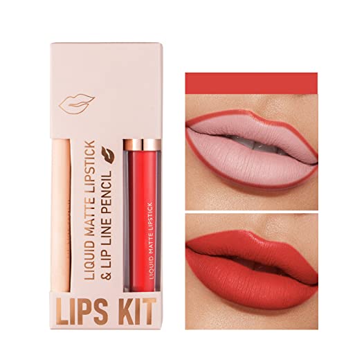 Guolarizi Non Stick Cup Lip Gloss Lipliner Combination Set Lipstick Velvet Lipliner integrado à prova d'água e batom orgânico