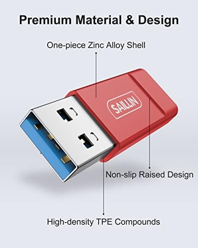 Saillin 10Gbps USB C fêmea de fêmea para USB Adaptador masculino 2, liga de zinco de liga de zinco Adaptador USB A para USB com transferência de dados de alta velocidade e carregamento estável para laptop, carregador, banco de energia, missão link-red