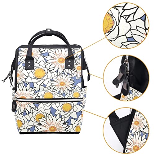 Bolsa de fraldas amarelo de lírio desenhado à mão Backpack Mummy Backpack de grande capacidade Bolsa de enfermagem Bolsa de viagem