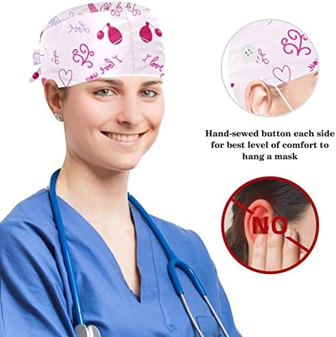 Enfermeiro limpar as mulheres cabelos longos, padrão de trabalho ajustável do padrão floral com botão e arco -arco scrunchie