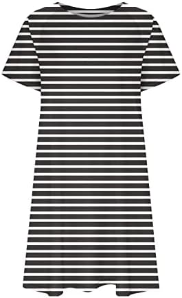 Vestidos Gakvbuo para mulheres 2023 Casual Manga curta Camiseta de camisa de camiseta Crewneck Print Túnica solta Mini vestido de camiseta com bolso