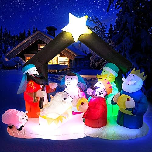 Conjuntos de natividade inflável de Natal TrMesia para decoração ao ar livre de Natal com luzes LEDs piscantes, cenário inflável