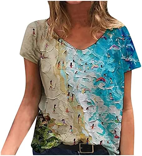 Tops casuais para mulheres manga curta V camisetas de pescoço tampas de girassol de girassol blusas coloridas tops