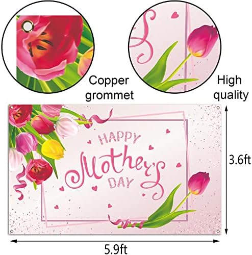 Sunwer Feliz Dia das Mães Booth Penaria de Tulipas I Love Mom Decoração de férias Pink Love Heart Heart Floral Indoor