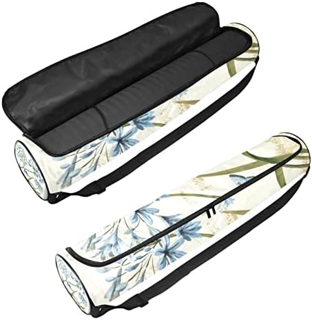 Bolsa de tapete de ioga ratgdn, flores de libélula exercício de ioga transportadora de tape