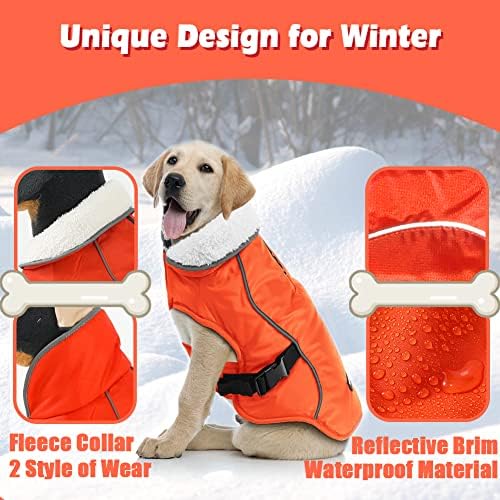 Casaco de cachorro emust para inverno, casacos de inverno aconchegantes para cães pequenos/médios/grandes, vestuário de cachorro de cor sólida para clima frio com forro de lã, laranja, xxxl