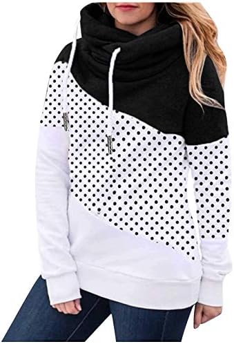 RMXEI Baggy Zip Up Hoodie, Polca Casual Feminina Contraste de Manga Longa Capuz Tops