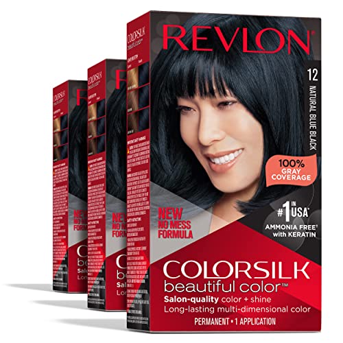 Cor de cabelo permanente por Revlon, tintura de cabelo preta permanente, Colorsilk com cobertura cinza, livre de amônia, queratina e aminoácidos, tons pretos
