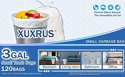 Xuxrus banheiro pequenos sacos de lixo de 3 galões de lixo para escritório em casa, 120 contagem, branca, encaixa os compartimentos de 2-3 galões