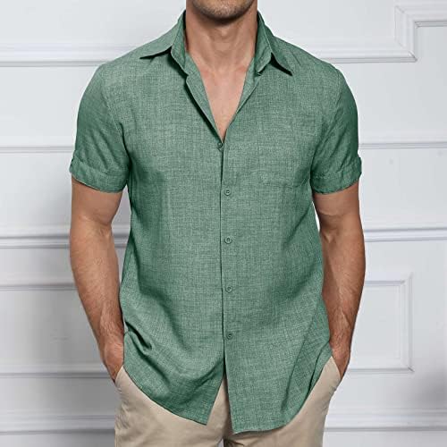 Segunup masculino de linho de algodão masculino camisa de manga curta casual camisa de praia havaiana