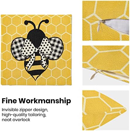 Capas de travesseiro amarelo de Giopamgo 18x18 Conjunto de 2, Bee Summer Honeycomb Decorações de casa