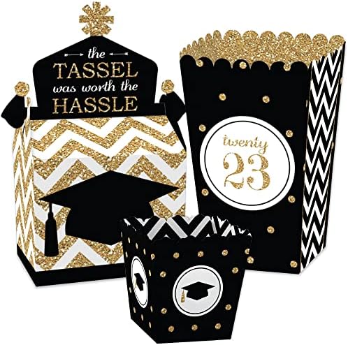 Big Dot of Happiness Tassel Tassel Worth the Isille - Gold - 2023 Partido de graduação Candy, pipoca e pacote de caixas de empena - conjunto de 36 pacote virtual