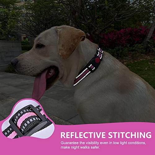 Docatty Reflexive Dog Collar, colarinho de cachorro básico ajustável com fivela de travamento de segurança, neoprene macio acolchoado, colares de cães de nylon duráveis ​​para cachorros pequenos cães grandes médios, rosa, s