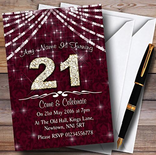 21st Claret & White Bling Sparkle Birthday Party Convites personalizados