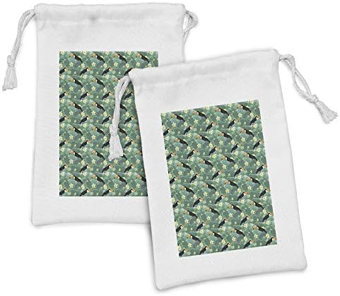 Conjunto de bolsas de tecido havaiano de Ambessonne de 2, composição tropical de verão de folhas de palmeira toucans