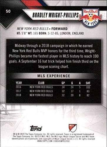 2019 Topps MLS #50 Bradley Wright-Phillips New York Red Bulls Soccer Trading Card