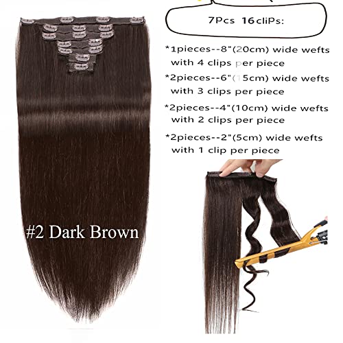 Extensões de cabelo castanho escuro Clipe em cabelos humanos 22 polegadas 7pcs 120g Weft duplo extensão de cabelo humano espesso e espesso cabelos humanos reais para mulheres