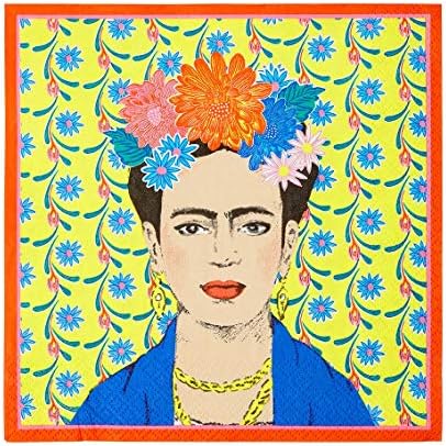 Pacote de 20 guardanapos de papel de papel de impressão amarelos Frida Kahlo | Porttes descartáveis, utensílios de mesa para