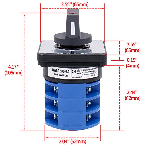 Heschen Universal Rotary Cam Seletor Caminhando LW28-32/D303.3 660V 32A 3 Posição 3 Fase 12 Terminais