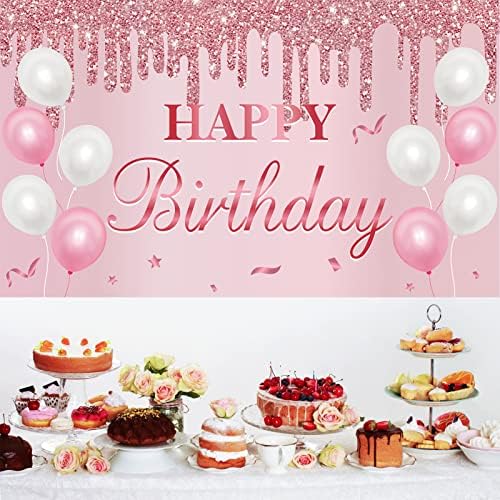 Uiorgui 40º aniversário decorações de mesa de mesa de mesa e banner de feliz aniversário de ouro rosa rosa para mulheres