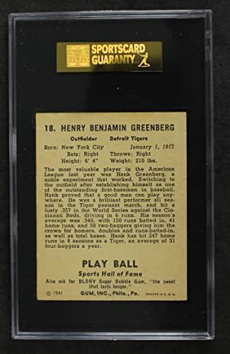 1941 Play Ball # 18 Hank Greenberg Detroit Tigers SGC SGC 4.00 Tigres