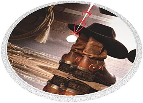 Cowboy Black Hat Bototas Western Fringe Edge Avental espessado, saia de árvore decorativa de férias