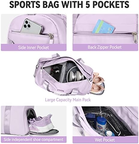 Bolsa de ginástica esportiva para homens, Men Waterprrof, Bag de Viagem Duffle Bag com compartimento de sapatos e bolso molhado, roxo