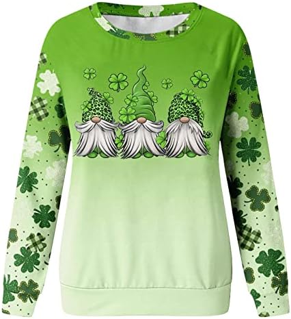 Oplxuo Mulheres St. Patricks Dia do shamrock Sweatshirt Raglan manga engraçada Gnome Clover Impressão Jumper Irish Crew Polhtover