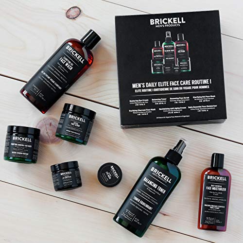 Brickell Men's Daily Elite Face Care Rotina I, toner, lavagem facial em gel, esfoliação facial, creme noturno antienvelhecimento,