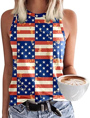 4 de julho Camisas para mulheres bandeira dos EUA Summer Summer Sleesess O-Gobes Tops Tops Stars Stripes Tie-Dye Tir