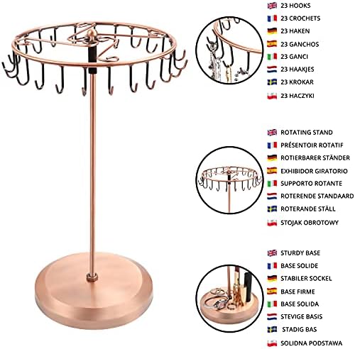 BELLE VOUSS 14 de copper Metal Rotativo Stand Stand - Organizador pendurado Rack de torre - Armazenamento para colares e pulseiras,