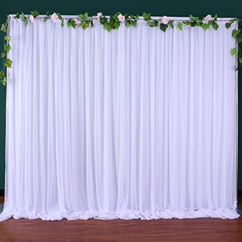 Cortina de pano de fundo de tule branco para recepção de casamento 10 pés x 7 pés cortinas brancas para cortinas de cenário para