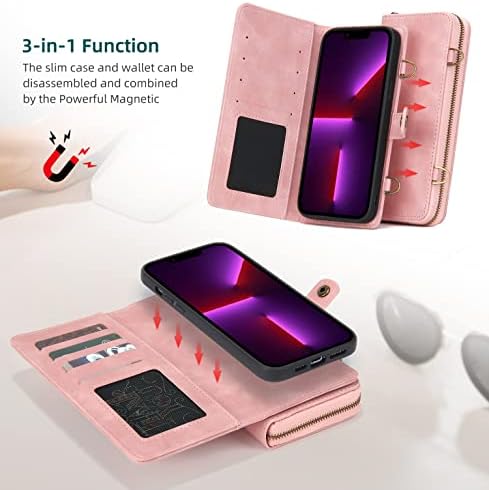 Para iPhone 13 Pro Max Wallet Case, capa protetora de couro PU Premium com slots de cartas Stand fechamento magnético TPU à prova