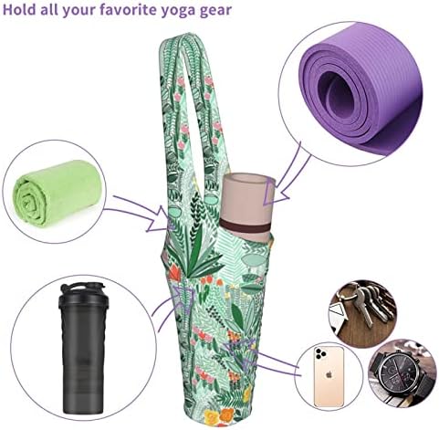 Saco de tapete de ioga, saco de transporte de ioga para tapete e blocos de lona estampada grande sling yoga saco de sacola de pilates com bolso com zíper, se encaixa na maioria dos tapetes de tamanho